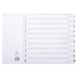Exacompta - Réf. MWD1-10A3Z - Intercalaires en carte blanche 160g/m2 FSC® avec 10 onglets imprimés numériques de 1 à 10 et plastifiés - Page d'indexation imprimable - Format à classer A3