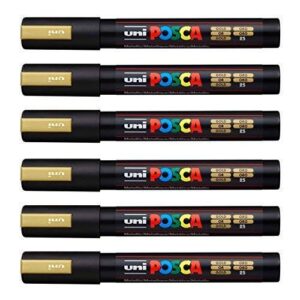 POSCA Uni-Ball PC-5M Lot de 12 marqueurs Doré métallisé