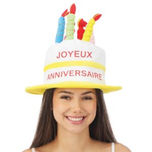 P'TIT CLOWN - 81801 - Chapeau Gâteau Joyeux Anniversaire avec Bougies - Pour une Fête d'Anniversaire réussie - Adulte Unisexe - Velours Multicolore