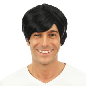 P'TIT CLOWN - 81116 - Perruque Courte avec Raie - Short Cut Wig - Look Nick, Surfeur, Boys Band - Parfait pour Carnaval, Fêtes à Thèmes, Soirées Costumées, Halloween, Manga, Cosplay - Adulte - Noir