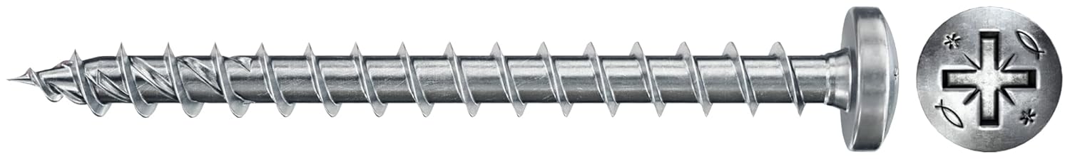 fischer - Vis à bois PowerFast II 4,5x16 Tête cylindrique bombée, empreinte PZ, zingué blanc, filetage total/Boite de 200