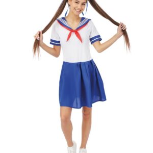 P'TIT CLOWN - Tenue d'Écolière Japonaise - Déguisement Femme - Costume Cosplay Manga, Anime, Carnaval, Halloween, Fête Costumée - Bleu, Blanc