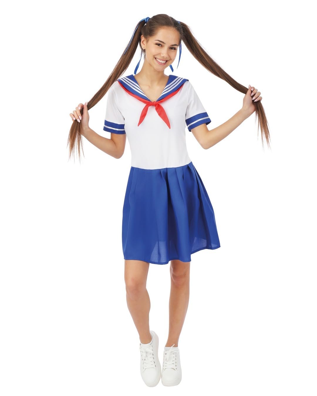 P'TIT CLOWN - Tenue d'Écolière Japonaise - Déguisement Femme - Costume Cosplay Manga, Anime, Carnaval, Halloween, Fête Costumée - Bleu, Blanc