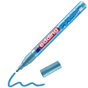 edding 751 Marqueur peinture brillante - bleu clair métallisé - 1 feutre peinture brillante - pointe ronde 1-2mm - pour dessin, coloriage, scrapbooking - étanche, très opaque