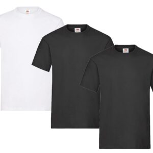 Fruit of the Loom Lot de 3 t-shirts pour homme Taille 3XL (2 x noir, 1 x blanc) Avec 1 bloc-notes HL Kauf