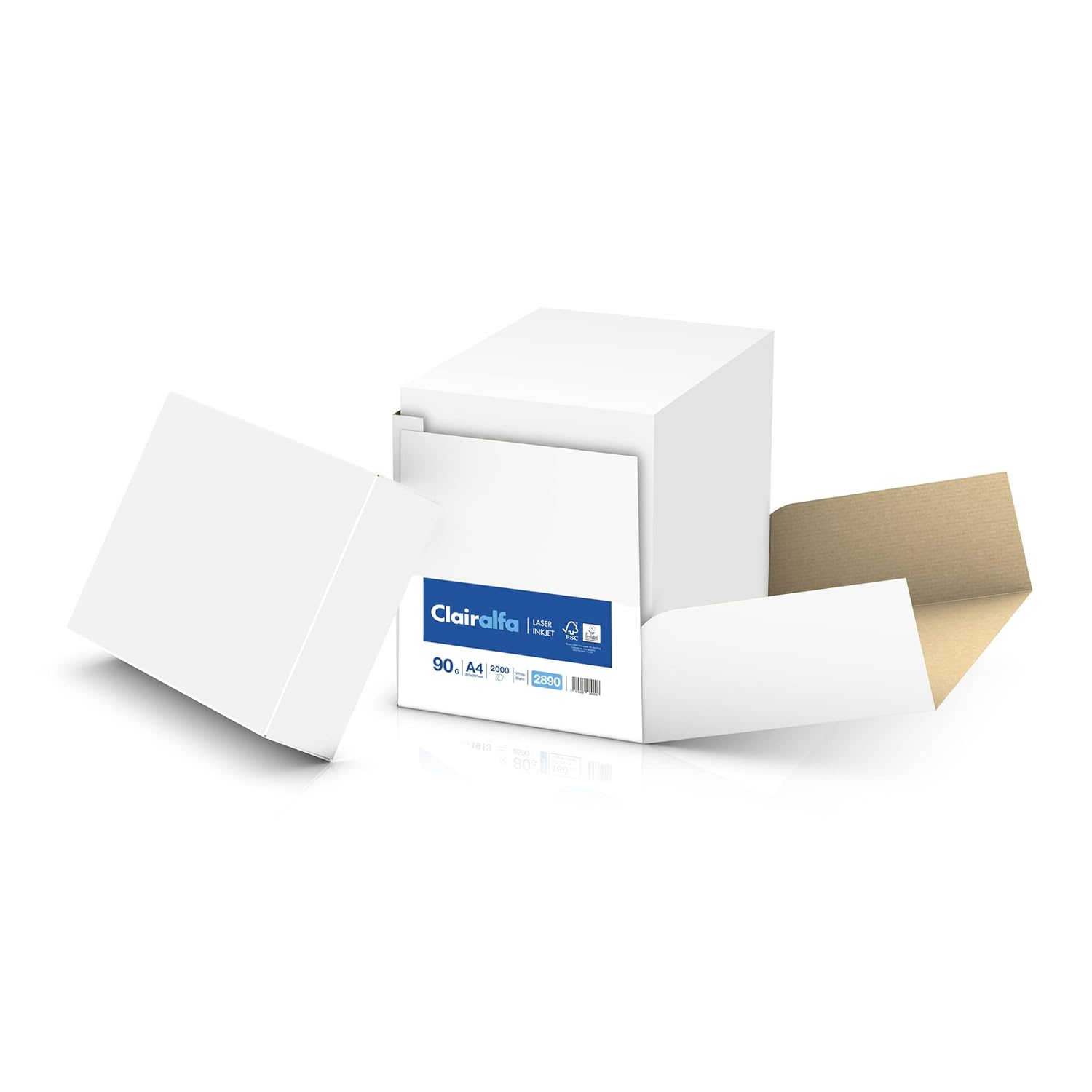 Clairefontaine - Réf. 2890C – 2000 feuilles de papier blanc au format A4 - Clairalfa 90 g/m² – Couleur : Blanc (171 CIE)