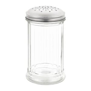 OLYMPIA Sucre verseur 140 x 70 mm multi trous 4 mm en acier inoxydable et récipient en verre