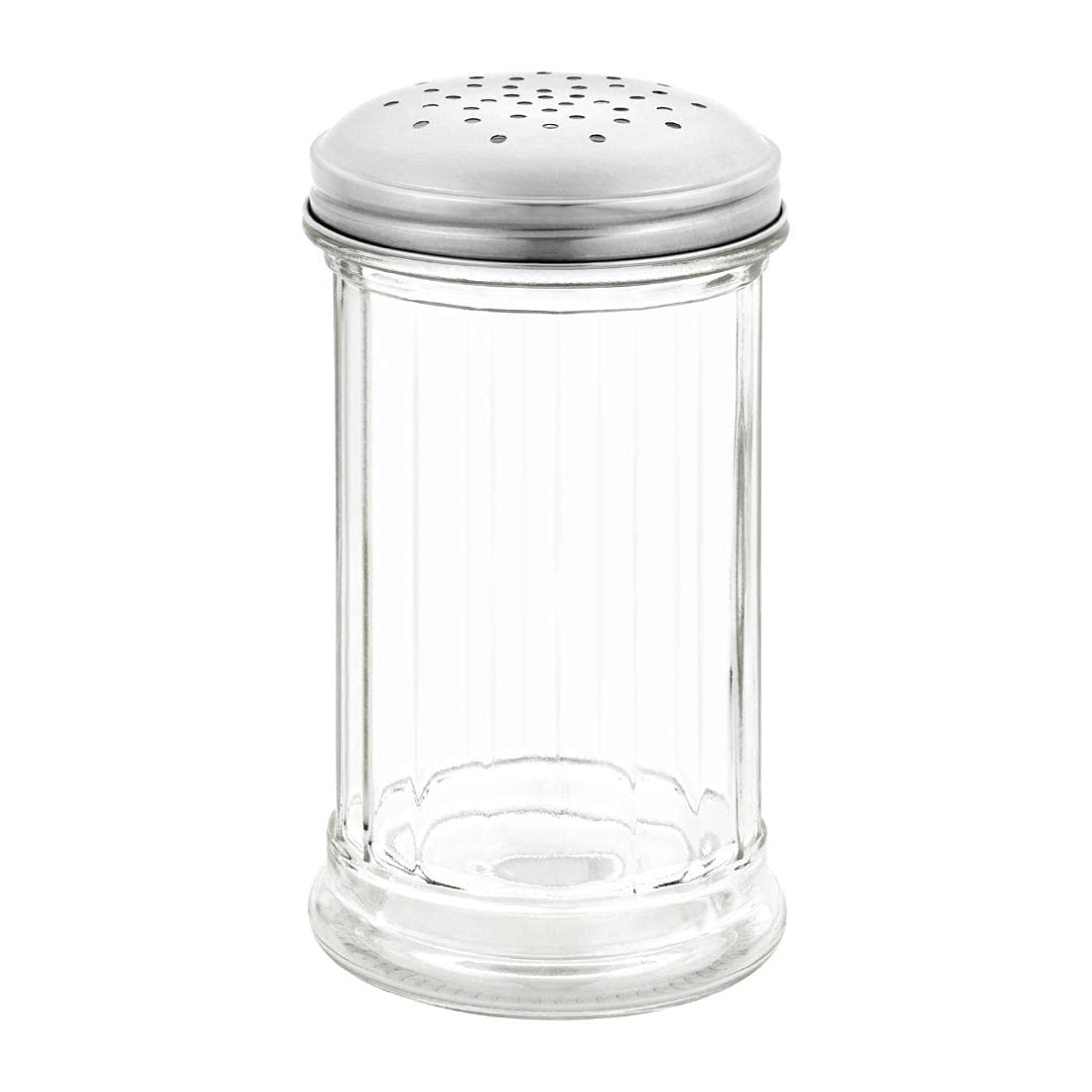 OLYMPIA Sucre verseur 140 x 70 mm multi trous 4 mm en acier inoxydable et récipient en verre