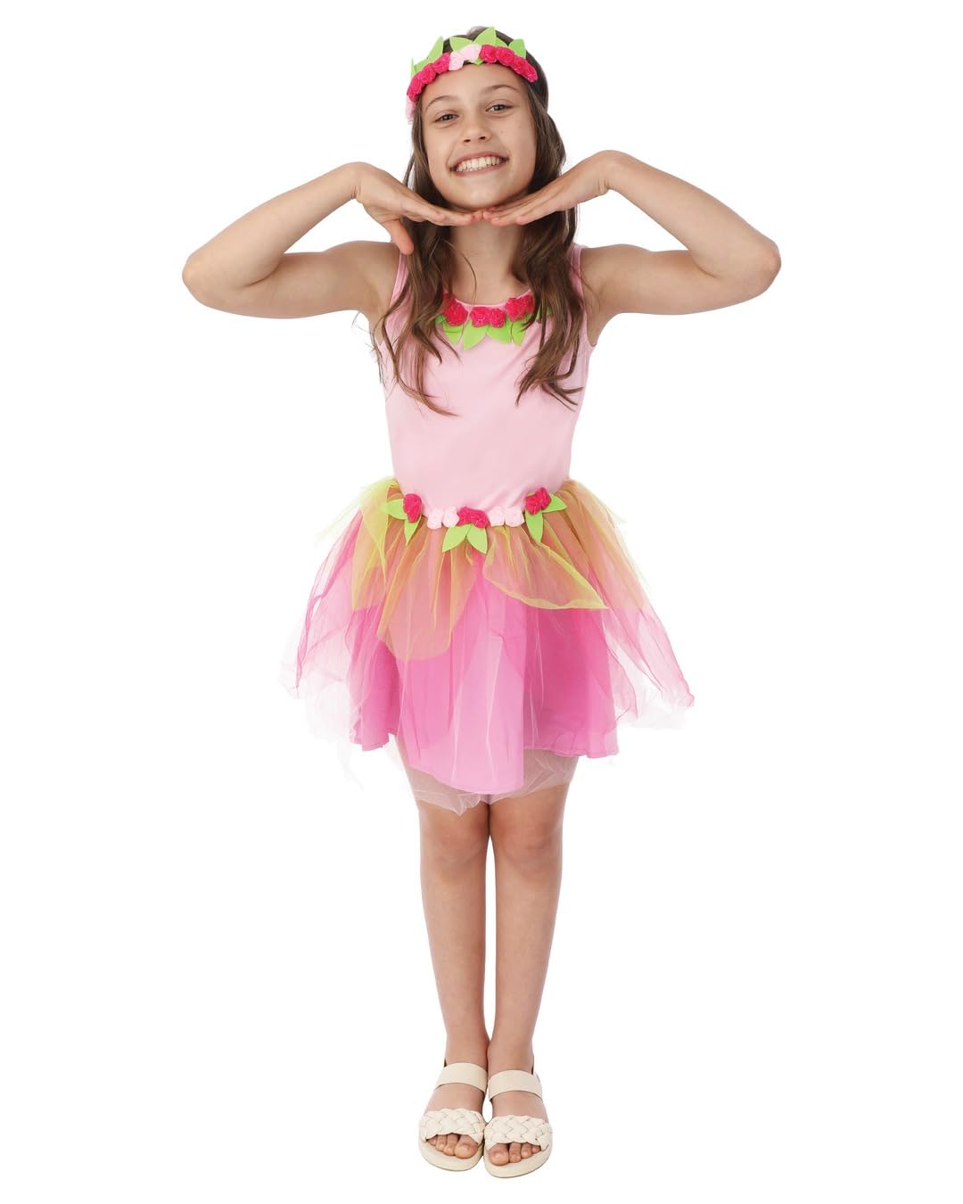 P'TIT CLOWN - Déguisement Fée Fille - Robe, Bandeau - Costume Enfant Parfait pour Anniversaires, Carnaval, Cosplay, Fêtes Costumées et Évènements à Thème - Rose (5-6 ans)