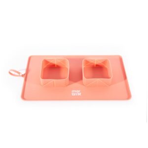 Gamelle Double Pliable en Silicone pour Chien et Chat - 2 x 600 ML - Bol de Voyage Portable Compact, Pliable et réutilisable - Silicone Alimentaire - Idéal extérieur - 4 Coloris (Rose)