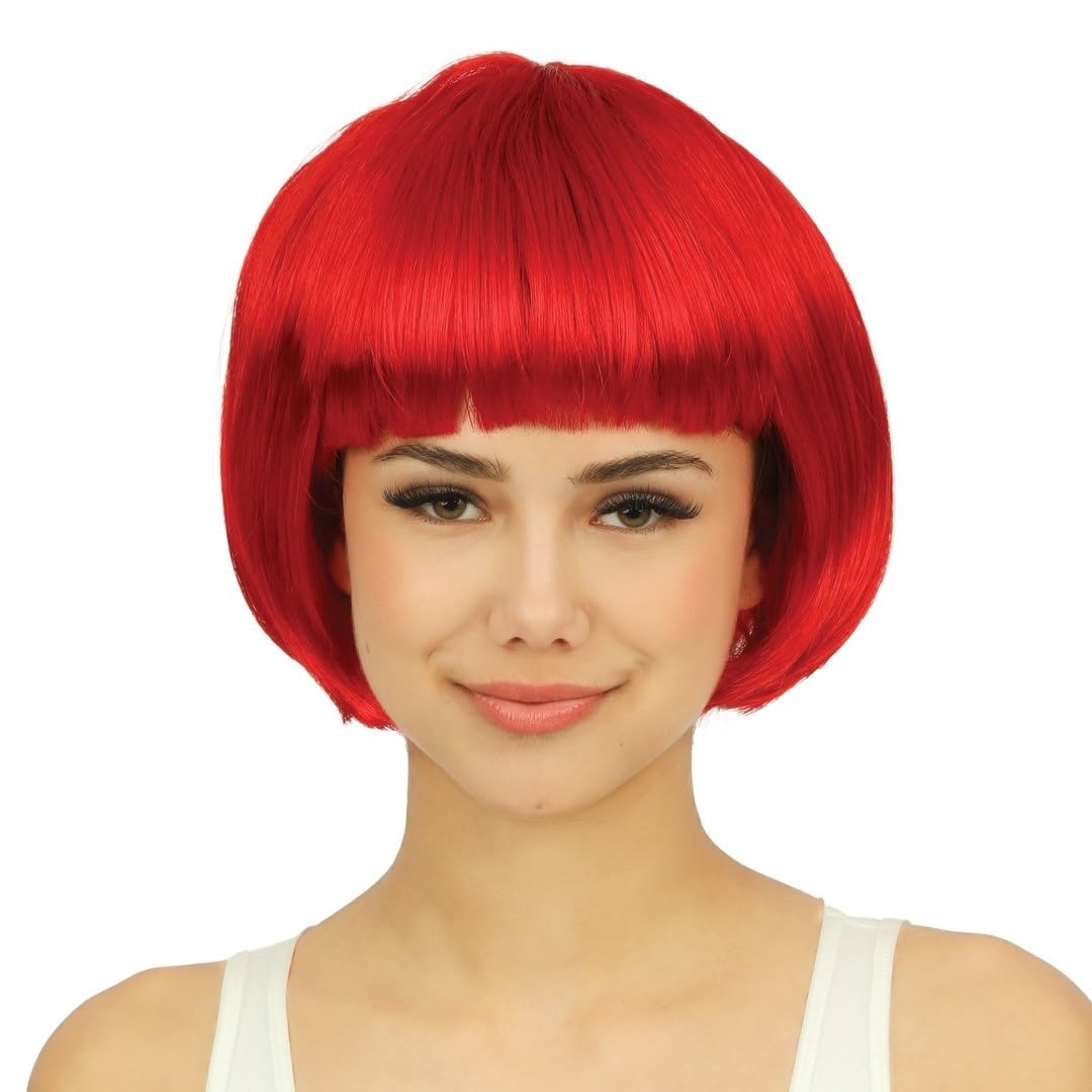 P'TIT CLOWN - 60593 - Perruque Cabaret - Bob Wig - Accessoire de Déguisement - Parfait pour Carnaval, Fêtes à Thèmes, Soirées Costumées, Manga, Cosplay, Halloween - Cheveux Synthétiques - Rouge