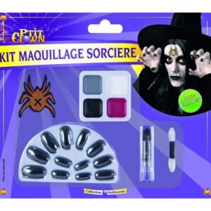 P'TIT CLOWN - 12800 - Kit de Maquillage Halloween Sorcière Araignée - Palette Complète avec Accessoires - Make-up - Adulte - Peinture Visage - Lavable - Non Toxique - Carnaval, Cosplay