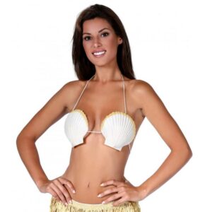 FIESTAS GUIRCA | Soutien-gorge en Coquillages Blanc (Taille Unique) - Haut de Sirène pour Fêtes d'Été et Remises de Diplômes - Accessoire de Déguisement pour Célébrations Hawaïennes et Thématiques