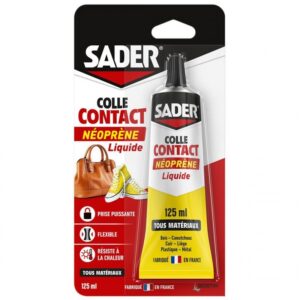 Sader Colle Contact Néoprène Liquide – Colle Extra Forte Tous Matériaux – Prise Immédiate – Idéale pour Surfaces Horizontales – Applicable au Pinceau – Tube de 125 ml