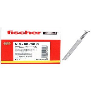 fischer - Cheville à frapper N 6 x 60/30 S à collerette fraisée et clou en acier électrozingué/Boîte de 50