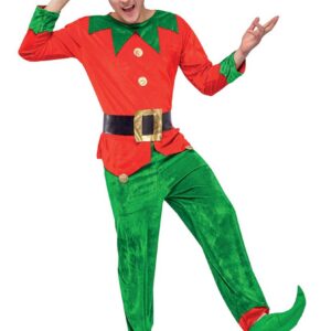 P'TIT CLOWN - Costume Lutin Adulte - Elf Homme - Effet Velours - Parfait pour Déguisement Noël, Fête de Fin d'Année (S-M)