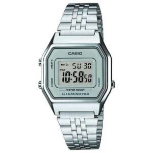Casio Montre Quartz Unisexe 28.00mm avec Cadran LCD Digitale et Bracelet en Bracelet en Acier Argent LA680WEA-7EF