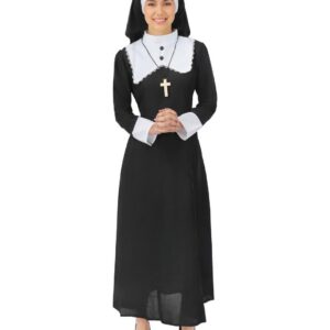 P’TIT CLOWN - 21067 - Costume de Religieuse Luxe - Déguisement pour Adulte - Parfait pour Carnaval, Fêtes Costumées et Évènements à Thème - Décalé et Mémorable - Polyester - Noir - Taille L/XL