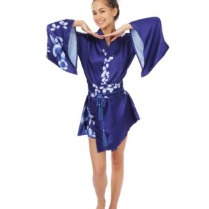 P'TIT CLOWN - Kimono Fleuri Femme - Déguisement Adulte Manga, Cosplay, Anime, Carnaval, Halloween, Fête Costumée - Bleu