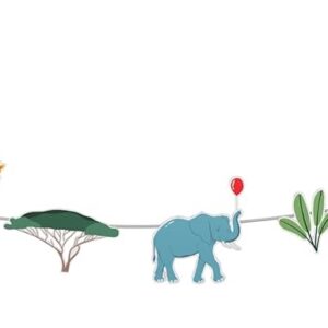 CAM ET LEON - Accessoires Décoration d’Anniversaire Enfant - Thème Animaux de la Savanne - Assiettes, Serviettes, Confettis, Sachets, Cartes d’Invitation, Ballons (Guirlande - 3,6 m)