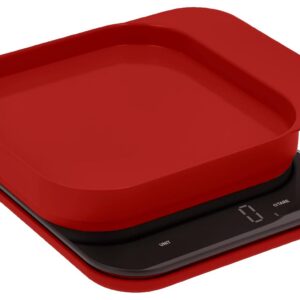 Rosti Mensura Balance de Cuisine - Pèse Aliment - Avec Bol et Fonction Tare - 16,5 x 20,3 x 3,5 cm, Rouge