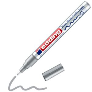 edding 751 Marqueur peinture brillante - argent - 1 feutre peinture brillante - pointe ronde 1-2mm - pour dessin, coloriage, scrapbooking - étanche, très opaque