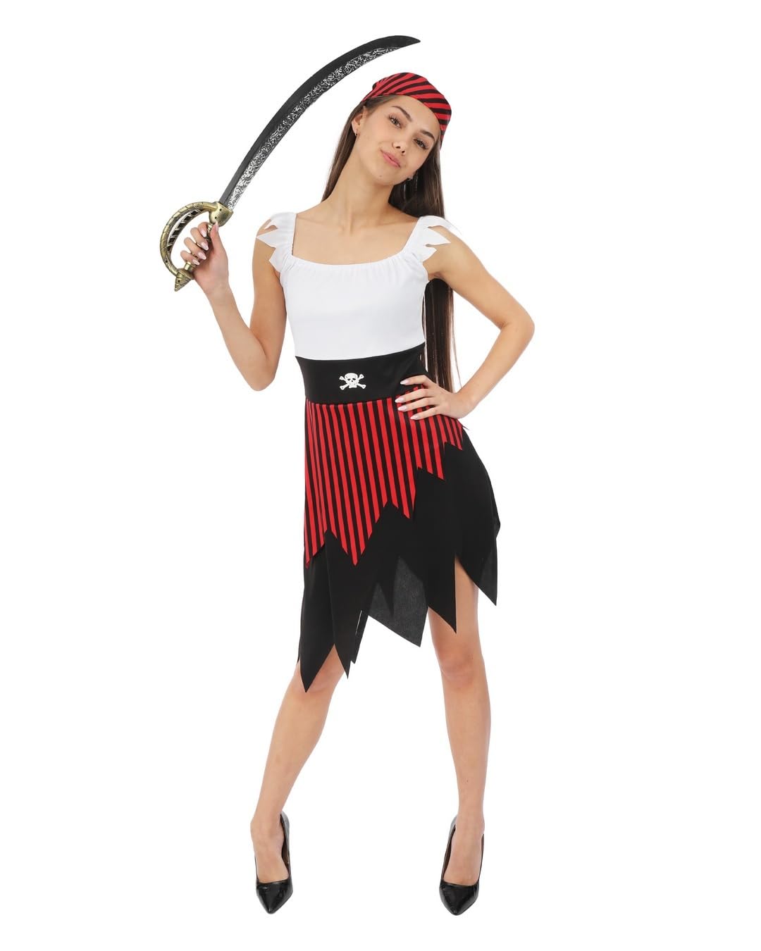 P'TIT CLOWN - Déguisement Pirate Adulte - Parfait pour Carnaval, Fêtes à Thèmes, Soirées Costumées, Halloween, Cosplay, Manga - Multicolore (Femme, L-XL)