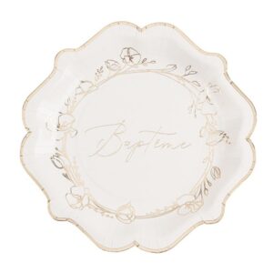 Générique - 8 Assiettes Carton BAPTÊME VÉGÉTAL Or 23CM CRÈME