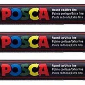 Posca PC-1MR Lot de 3 marqueurs de peinture à pointe ultra fine 0,7 mm pour écrire sur toutes les surfaces en verre, bois, métal, plastique, tissu Bleu