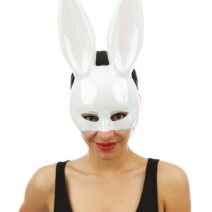 P'tit Clown - 23391 | Demi Masque Lapin Blanc Iridescent Adulte : Charme et glamour pour Soirées Pétillantes et Carnavals Scintillants