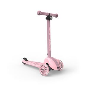 Scoot & Ride Highwaykick 3S Trottinette pour enfants à partir de 3 ans, hauteur réglable, double direction, roues LED, pliable, pour enfants de 96 à 130 cm, rose