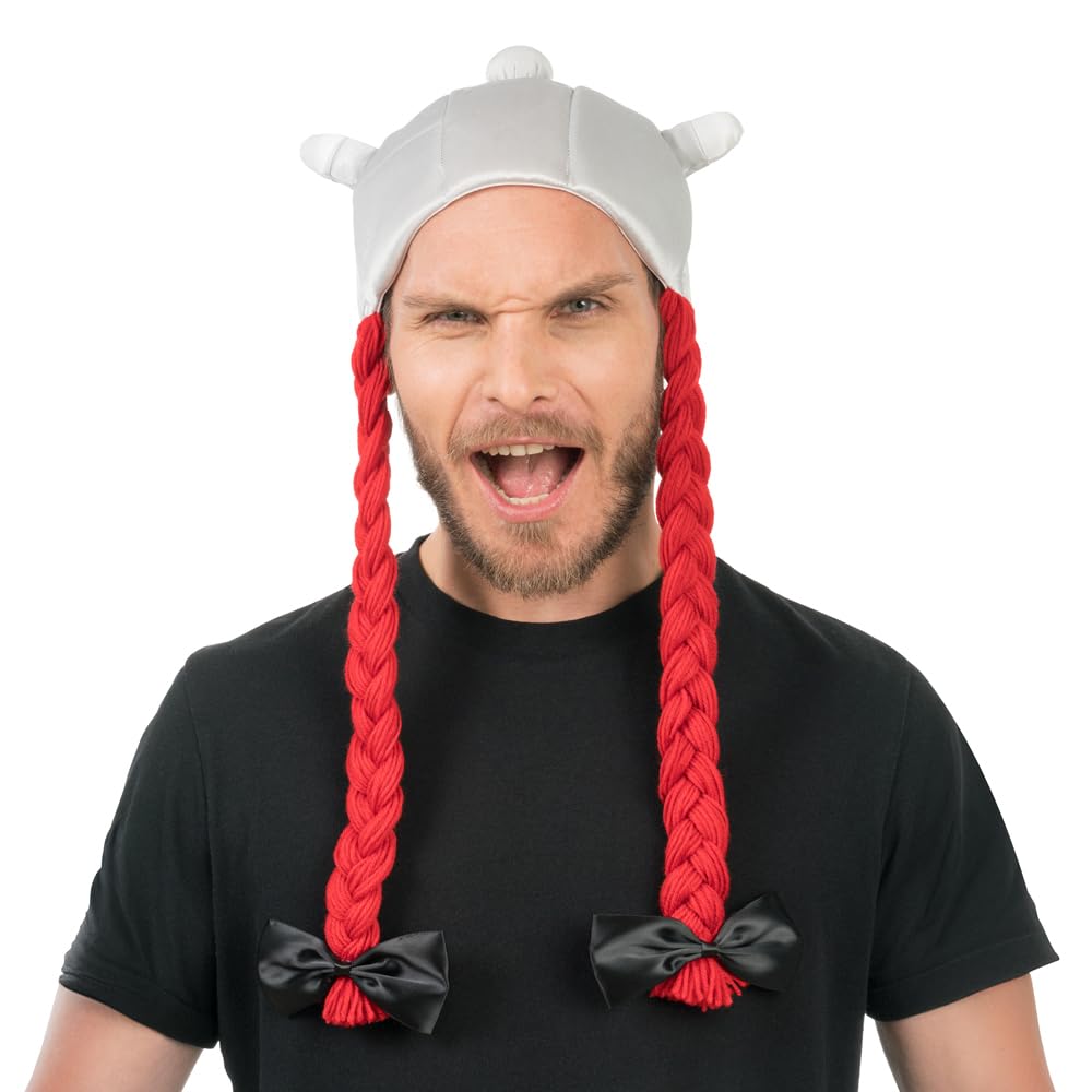 Chaks - Casque Obélix pour homme, accessoire officiel du costume Astérix et Obélix, casque en tissu avec tresses pour carnaval et Comic Con