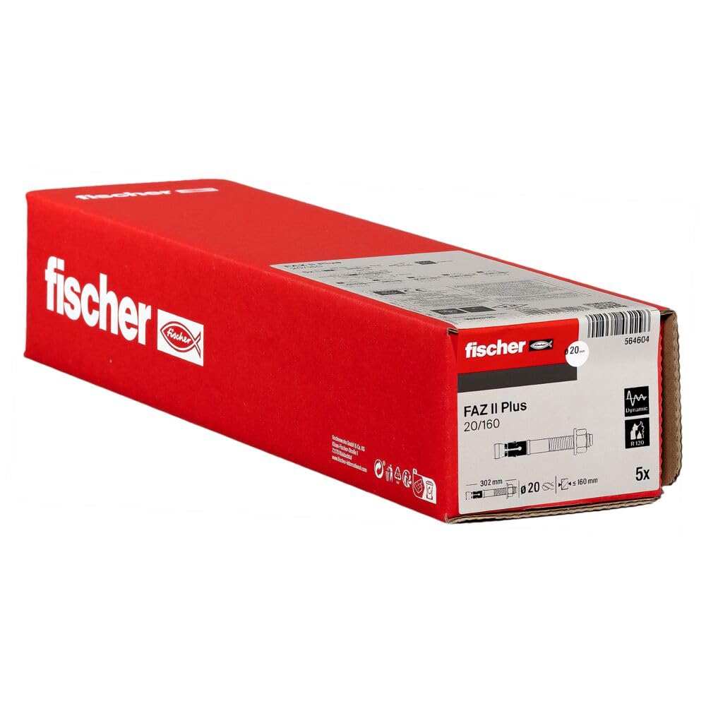 fischer - Goujon d’ancrage FAZ II Plus 20x302 -/160 en acier électrozingué/Boite de 5