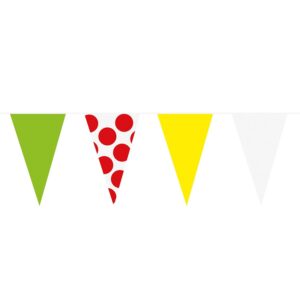 P'TIT CLOWN - 23881 - Guirlande fanions Vert, Jaune, Blanc, Blanc à Pois - Accessoires Déco Fans Vélo, Course, Podium, Événements Sportifs, Animation, Fête à Thème Cycliste - 10 m