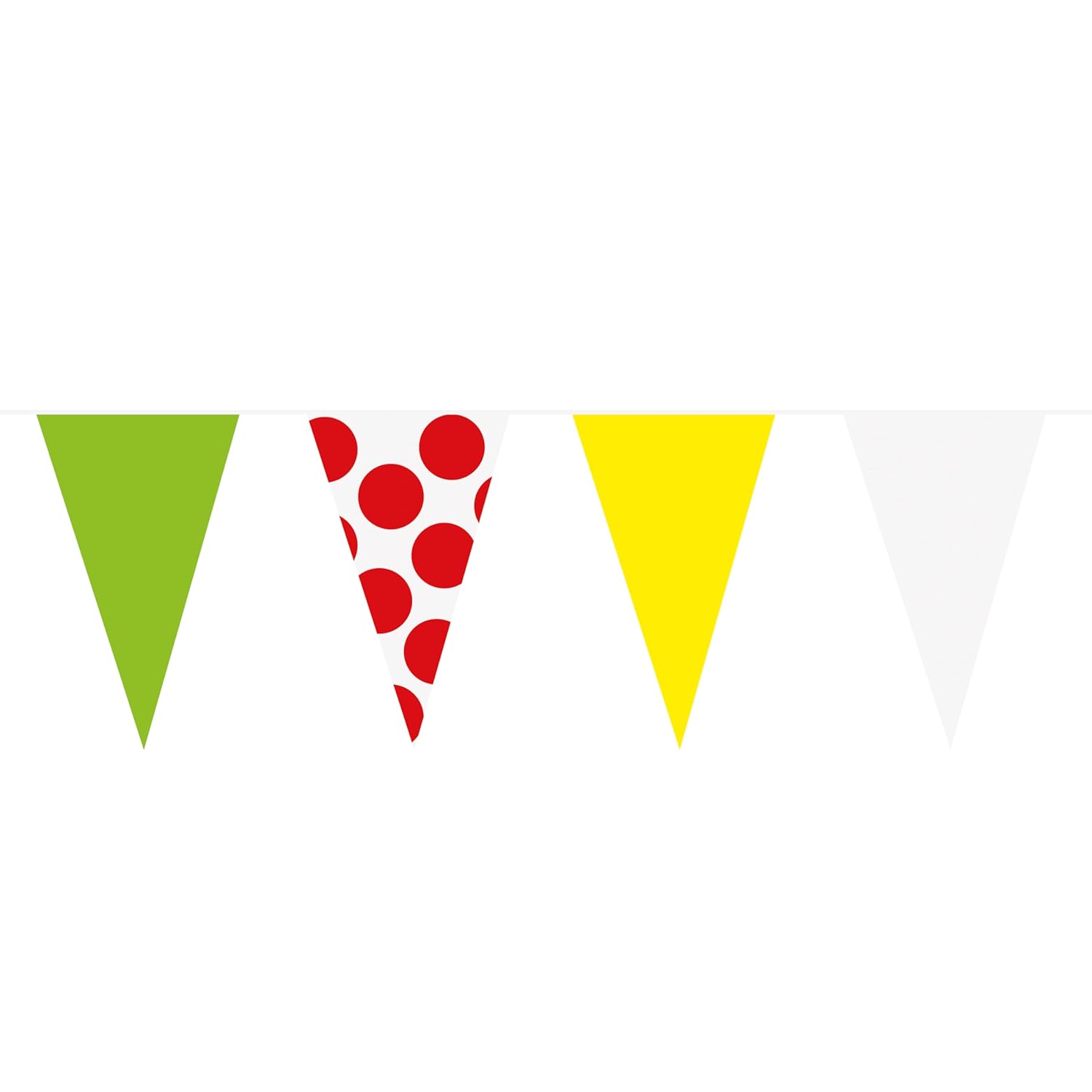 P'TIT CLOWN - 23881 - Guirlande fanions Vert, Jaune, Blanc, Blanc à Pois - Accessoires Déco Fans Vélo, Course, Podium, Événements Sportifs, Animation, Fête à Thème Cycliste - 10 m
