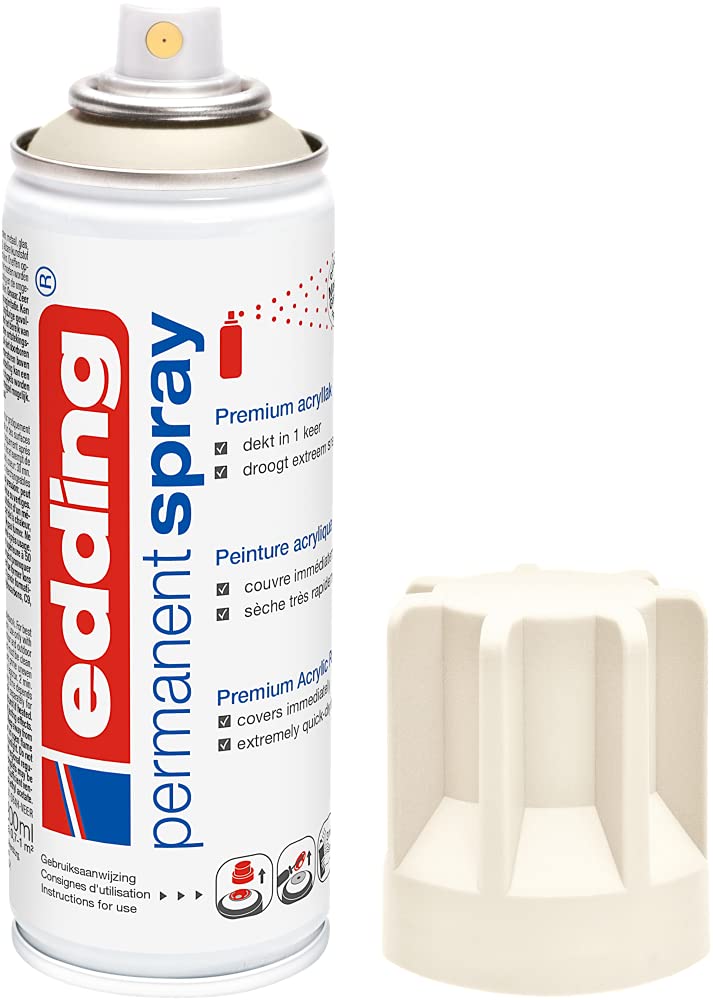 edding 5200 spray permanent - blanc crème mat - 200 ml - peinture acrylique pour peindre ou décorer verre, métal, bois, céramique, plastique, toile - peinture acrylique en aérosol