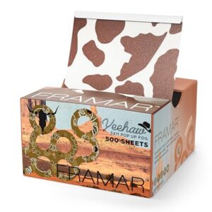 FRAMAR Papier Aluminium Coiffure – Argenté Papier Alu Professionnel, Coiffeur Accessoires Professionnel, Papier Meches Coiffure, Très Grand- 500 Feuilles (imprimé vache)