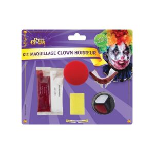 P'tit Clown - 20600 - Kit de Maquillage Clown Halloween - Adulte - Make-up - Peinture Visage - Faux-Sang - Dentier - Nez Rouge - Lavable - Non Toxique - Déguisement - Cosplay