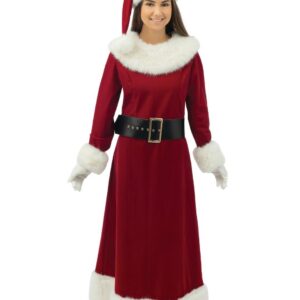 P'TIT CLOWN - Costume de Mère Noël Luxe - Déguisement Miss Santa Effet Velours - Tenue Mere Noel Complète pour Fête de Fin d'Année, Christmas - Rouge (XXL)