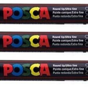 Marqueur noir Posca PC-1MR pour métal, tissu, verre pointe ultra fine 0,7 mm, Noir , Lot de 3