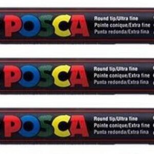Lot de 3 marqueurs blancs ultra fins avec pointe de 0,7 mm PC-1MR Uni Posca pour écrire sur n'importe quelle surface, tissu, verre, pierre, métal, bois, plastique