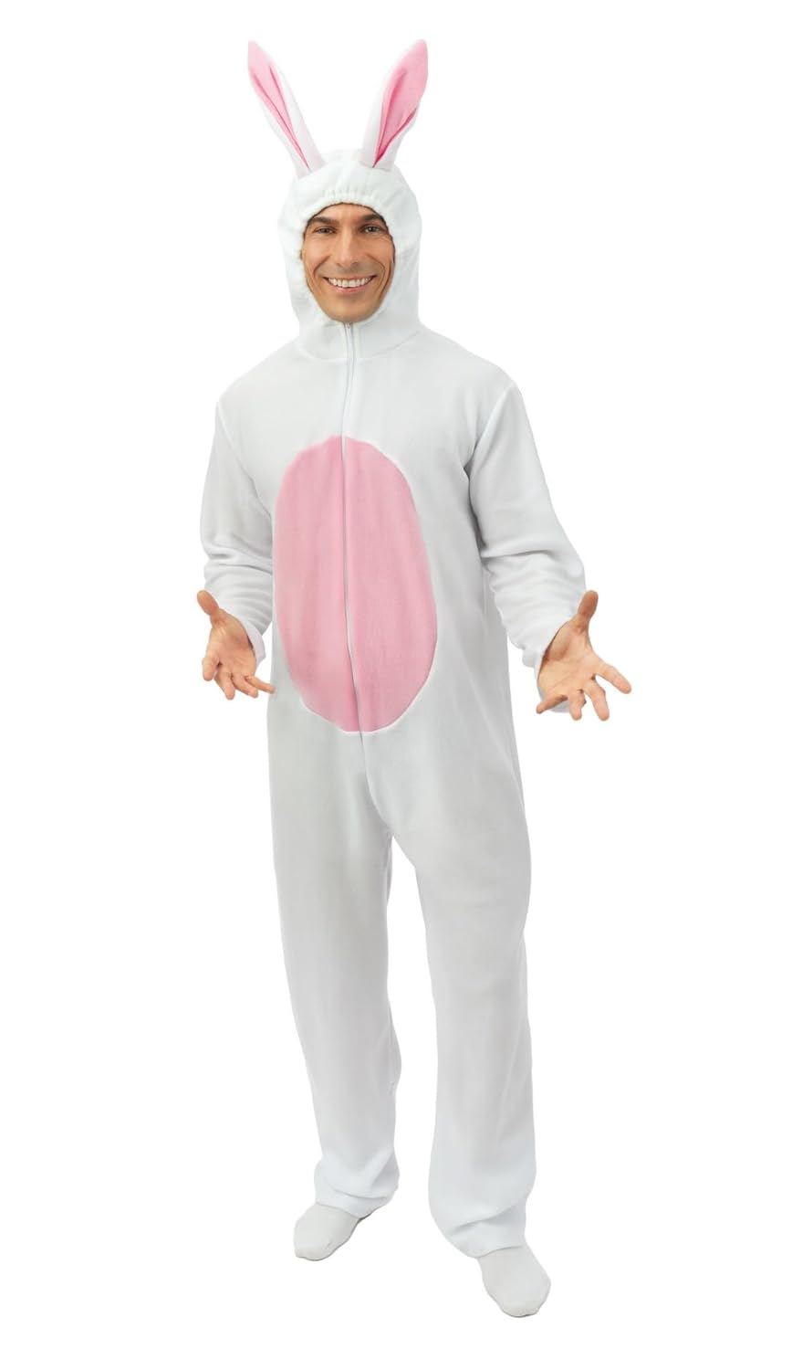P'TIT CLOWN - 21125 - Déguisement Lapin - Costume Adulte - Unisexe - Parfait pour Carnaval, EVG, EVJF, Pâques, Halloween et autres Fêtes Costumées - Facile à Enfiler - Confortable - S/M - Blanc