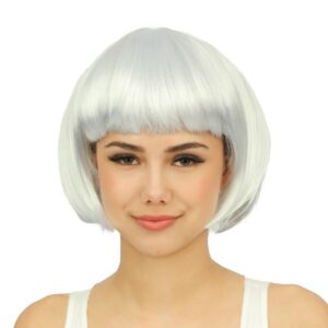 P'TIT CLOWN - 60592 - Perruque Cabaret - Bob Wig - Accessoire de Déguisement - Parfait pour Carnaval, Fêtes à Thèmes, Soirées Costumées, Manga, Cosplay, Halloween - Cheveux Synthétiques - Blanc