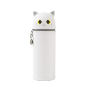 I-TOTAL® - Trousse en Silicone Souple pour l'École, Extensible avec Forme Profilée (White Cat)