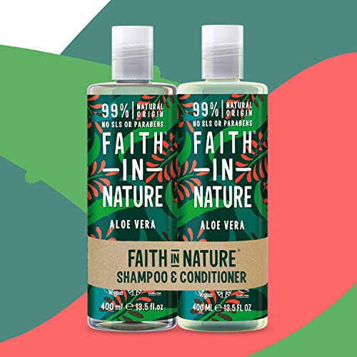 Faith in Nature Naturel Aloe Vera Shampoing et Après-Shampoing, Rajeunissant, Végan et Respectueux des Animaux, Sans Parabènes et Sans SLS, Cheveux Normaux à Secs, 2 x 400ml – Image 2