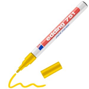 edding 751 marqueur peinture - jaune - 1 stylo - pointe ronde 1-2 mm - marqueur de peinture pour l'étiquetage du métal, verre, roche ou du plastique - résistant à la chaleur, permanent et étanche