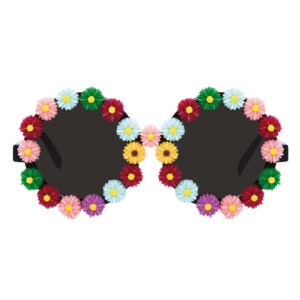 P'tit Clown - Lunettes Hippies - Rondes - Parfaites pour Compléter Déguisement Déguisement Carnaval, Festival - Costume Rétro - Flower Power - Peace and Love - Années 70 - Woodstock (Mini Fleurs)