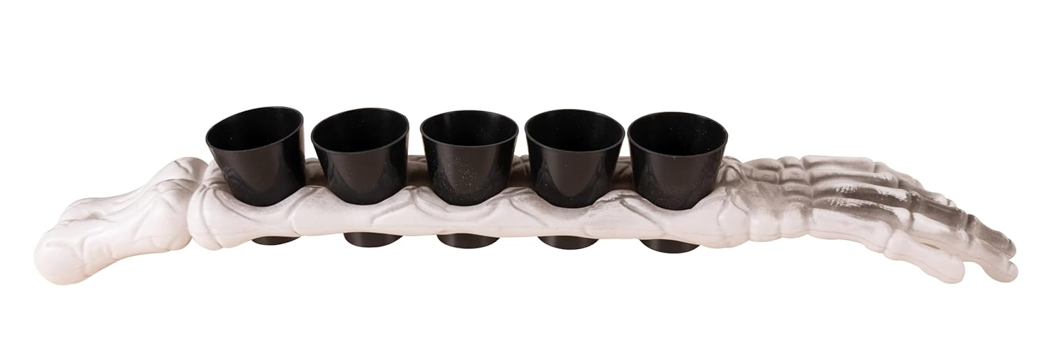 P'tit Clown - 21038 - Présentoir Bras de Squelette avec 5 Verres à Shooters - Parfait pour Décoration Halloween Effrayante et Fêtes à Thème - Idéal pour Créer une Ambiance Sinistre et Terrifiante