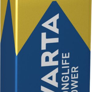 VARTA Piles Pile Bloc 9V, lot de 1, Longlife Power, Alcaline, pour détecteurs d'incendie, détecteurs de fumée, microphones