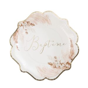 Générique - 8 ASSIETTES CARTON BAPTÊME FLEUR DE COTON 23CM